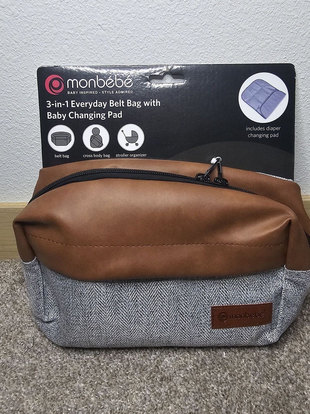 Monbebe Women's Tan & Gray Everyday Belt Bag with Changing Pad